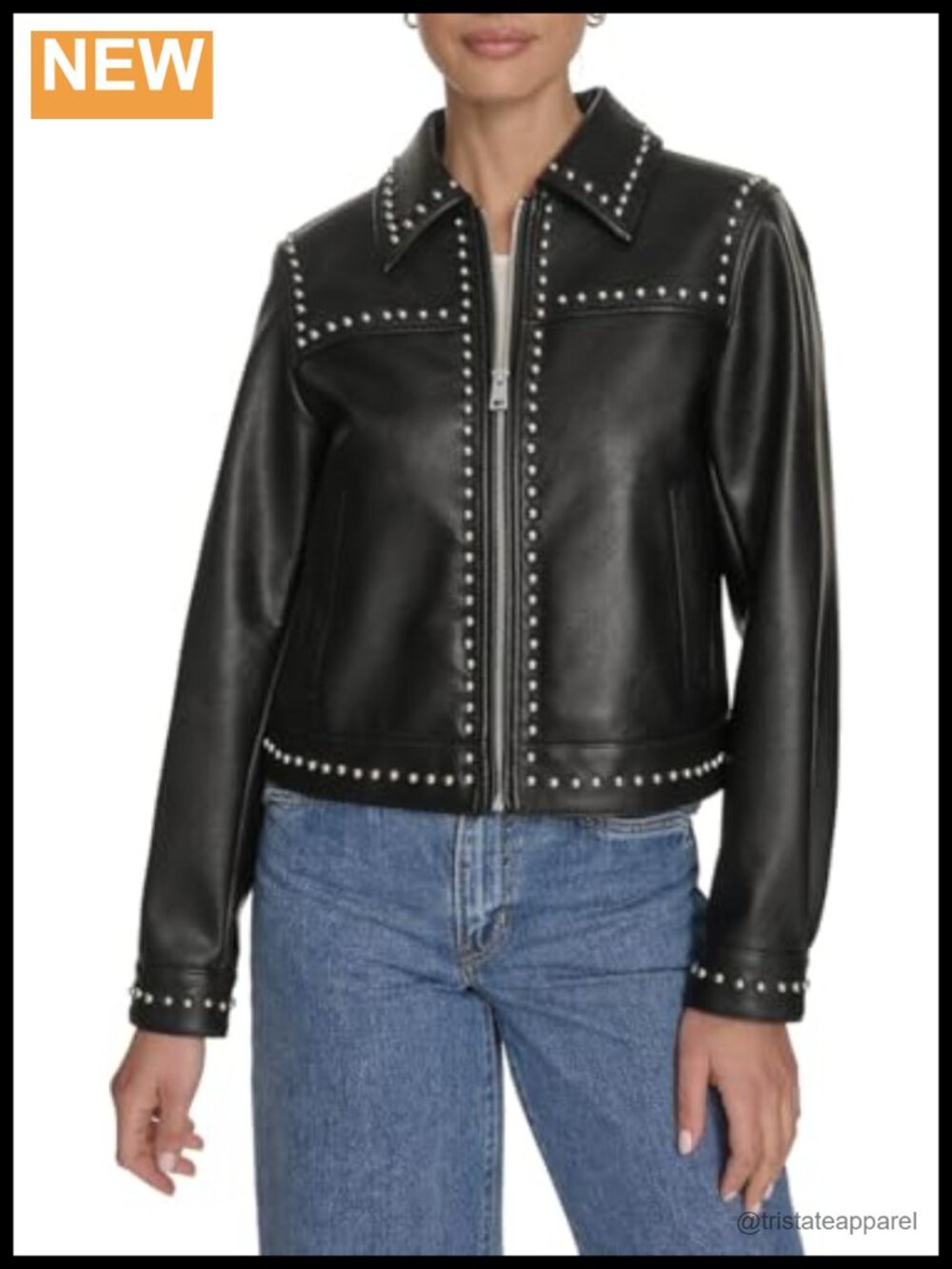 Faux Leather Studded Zip Jacket Women's Motorcycle Moto Biker Punk